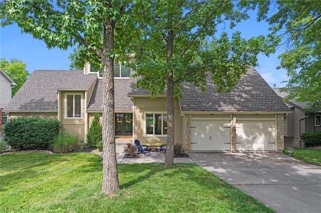 224 NW Locust St, Lees Summit, MO 64064 - view of front of property featuring concrete driveway, a front lawn, an attached garage, and roof with shingles