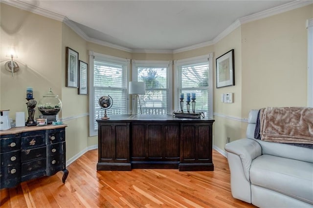 653 NE Reed Xing, Lees Summit, MO 64086 - home office with crown molding, light wood-style flooring, baseboards, and a healthy amount of sunlight