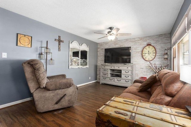 108 Sunrise Ct, Ozawkie, KS 66070 - living area with baseboards, a ceiling fan, wood finished floors, and a textured ceiling