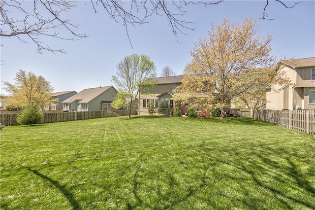 view of yard with a residential view and a fenced backyard
