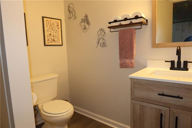 614 SE 145th Rd, Warrensburg, MO 64093 - bathroom with toilet, baseboards, vanity, and wood finished floors