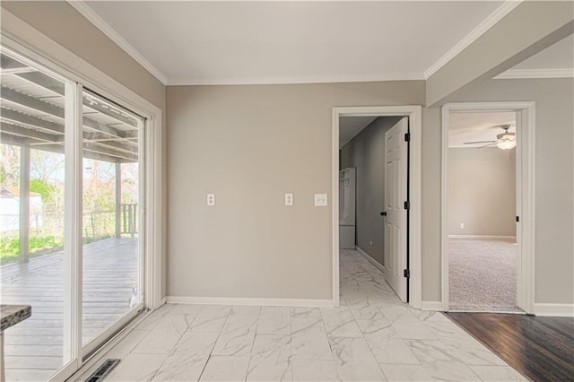 3422 N 71st St, Kansas City, KS 66109 - empty room featuring visible vents, baseboards, marble finish floor, and crown molding