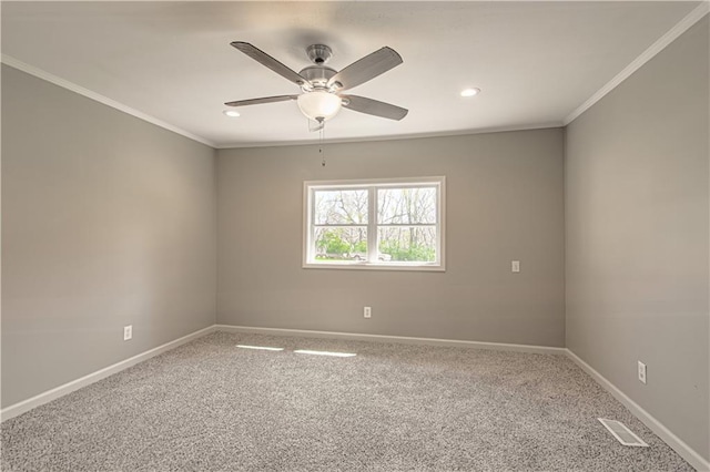 3422 N 71st St, Kansas City, KS 66109 - carpeted empty room featuring ceiling fan, baseboards, and ornamental molding