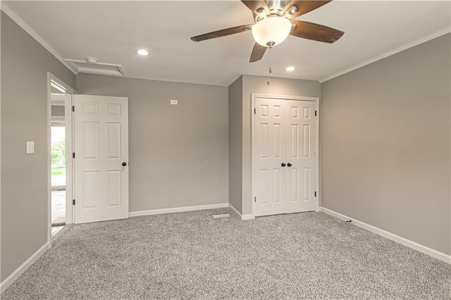 3422 N 71st St, Kansas City, KS 66109 - carpeted spare room featuring attic access, a ceiling fan, baseboards, and recessed lighting