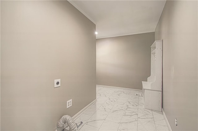 3422 N 71st St, Kansas City, KS 66109 - corridor with recessed lighting, marble finish floor, baseboards, and ornamental molding