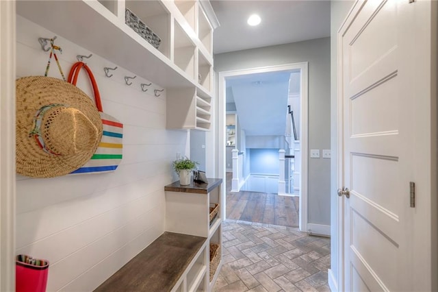 8120 Lone Elm Rd, Lenexa, KS 66220 - mudroom featuring baseboards and recessed lighting