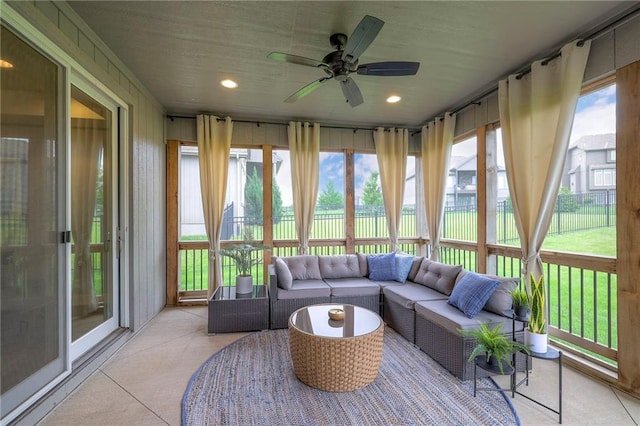 8120 Lone Elm Rd, Lenexa, KS 66220 - sunroom / solarium featuring outdoor lounge area and ceiling fan