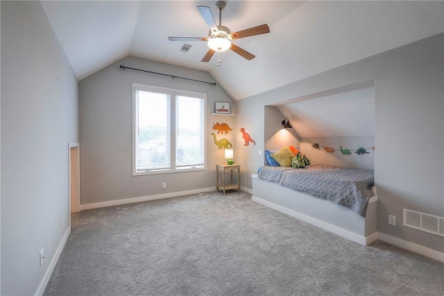 8120 Lone Elm Rd, Lenexa, KS 66220 - carpeted bedroom with lofted ceiling, baseboards, and ceiling fan