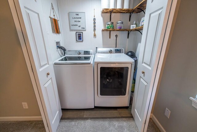 20609 NE 161st St, Kearney, MO 64060 - laundry room with baseboards, laundry area, light carpet, and washer and clothes dryer