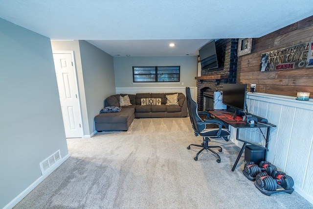 20609 NE 161st St, Kearney, MO 64060 - office area with wooden walls, carpet floors, recessed lighting, baseboards, and visible vents