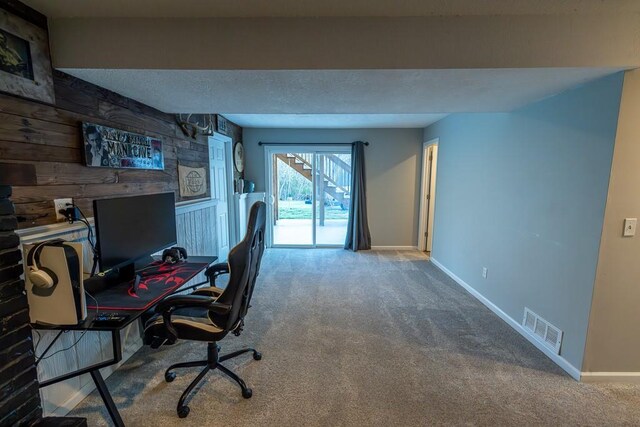 20609 NE 161st St, Kearney, MO 64060 - home office featuring carpet floors, wooden walls, baseboards, and visible vents