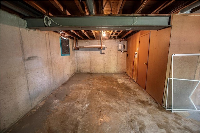 unfinished basement with electric panel