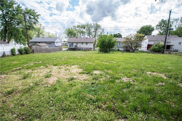 view of yard featuring fence and a residential view