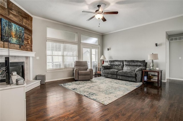 3204 SW Alice Ln, Lees Summit, MO 64082 - living room with baseboards, ornamental molding, and a ceiling fan