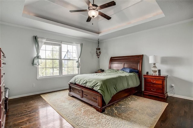 3204 SW Alice Ln, Lees Summit, MO 64082 - bedroom with baseboards, a raised ceiling, ceiling fan, and wood finished floors