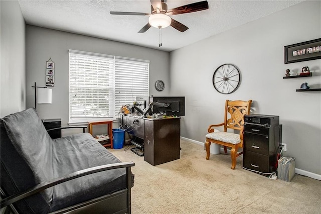 3204 SW Alice Ln, Lees Summit, MO 64082 - carpeted office with a textured ceiling, ceiling fan, and baseboards