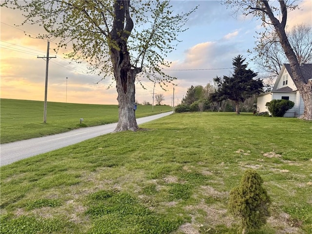view of yard at dusk