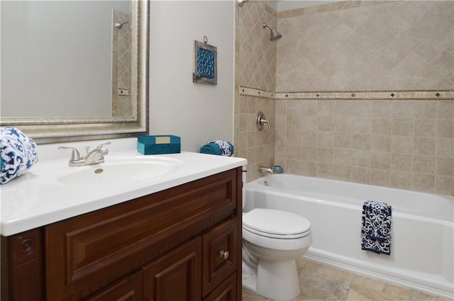 464 W 104th St Unit A, Kansas City, MO 64114 - bathroom with toilet, vanity, tile patterned floors, and tub / shower combination