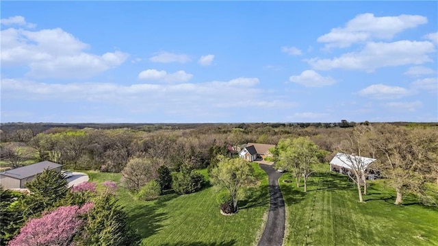 bird's eye view featuring a forest view