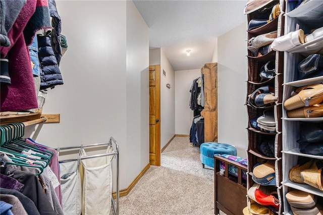 spacious closet featuring carpet flooring