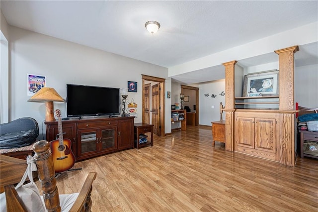 living area featuring light wood finished floors