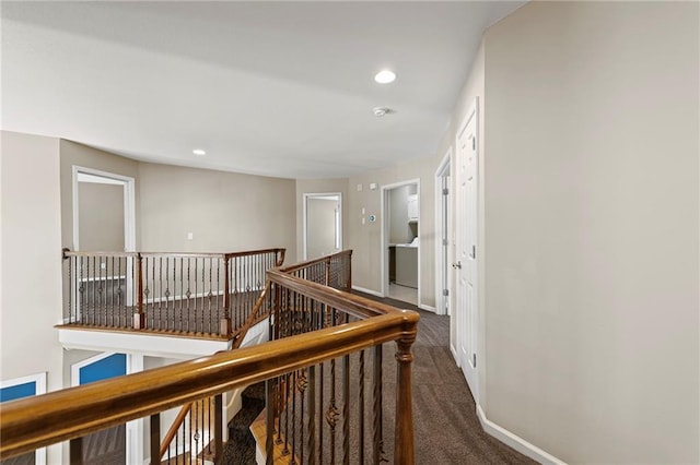5108 W 150th St, Leawood, KS 66224 - hallway with an upstairs landing, carpet, and recessed lighting