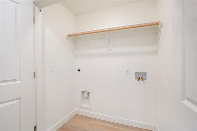 3806-3808 NW 93rd St, Kansas City, MO 64132 - washroom with electric dryer hookup, light wood-type flooring, baseboards, and hookup for a washing machine