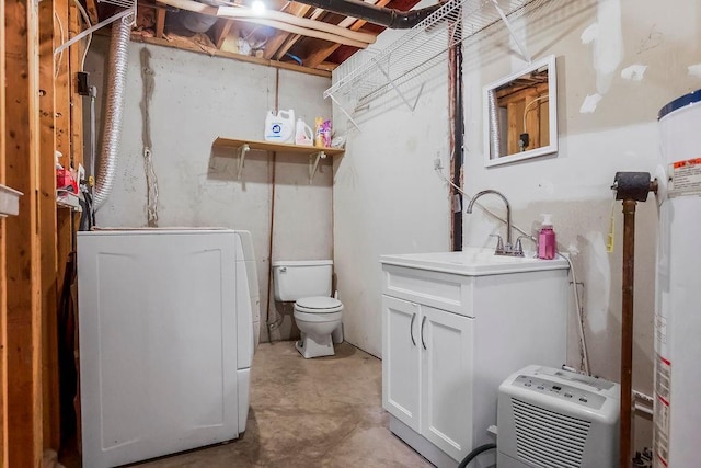 34701 E 235th St, Pleasant Hill, MO 64080 - bathroom with vanity, toilet, concrete floors, and washer / clothes dryer