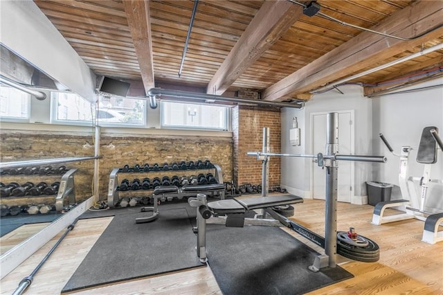 715 May St Unit 328, Kansas City, MO 64105 - workout room with plenty of natural light, wooden ceiling, and wood finished floors