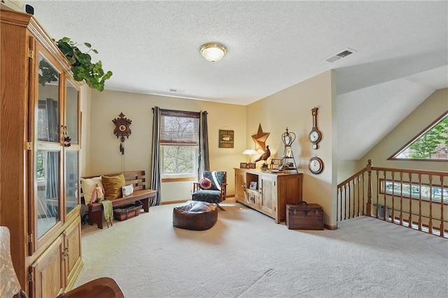 62 Beach Dr, Lake Tapawingo, MO 64015 - sitting room with healthy amount of natural light, carpet flooring, and a textured ceiling