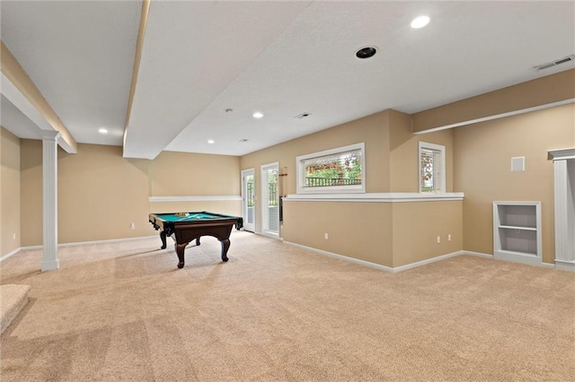 14215 W 157th Ter, Olathe, KS 66062 - recreation room with carpet, billiards, baseboards, and recessed lighting