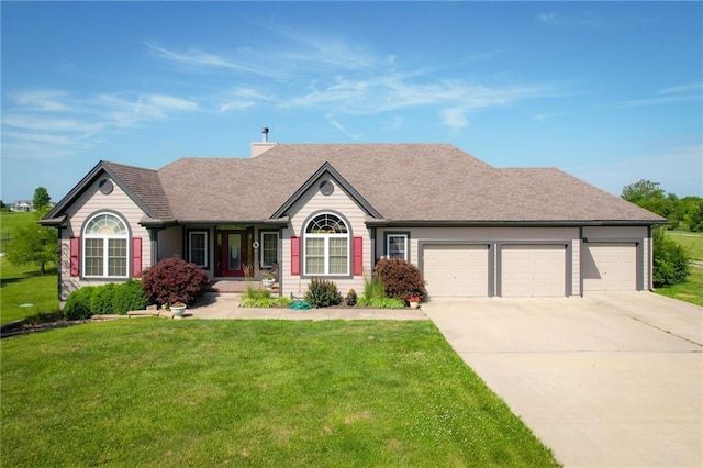 220 Lakota Ln, Lees Summit, MO 64086 - single story home featuring an attached garage, concrete driveway, a front lawn, and roof with shingles
