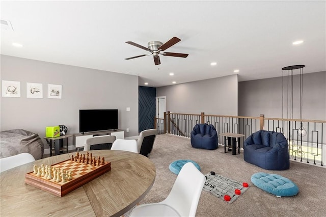 17894 169th St, Basehor, KS 66007 - living area with carpet flooring, ceiling fan, and recessed lighting