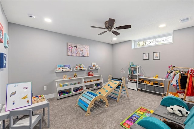 17894 169th St, Basehor, KS 66007 - game room featuring carpet floors, recessed lighting, and ceiling fan