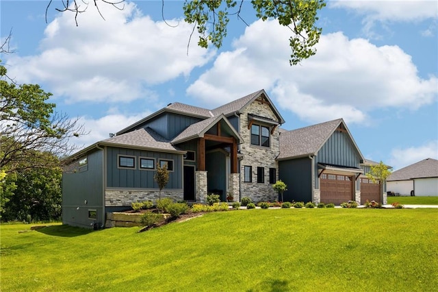 17894 169th St, Basehor, KS 66007 - craftsman-style house featuring board and batten siding, stone siding, a garage, and a front yard