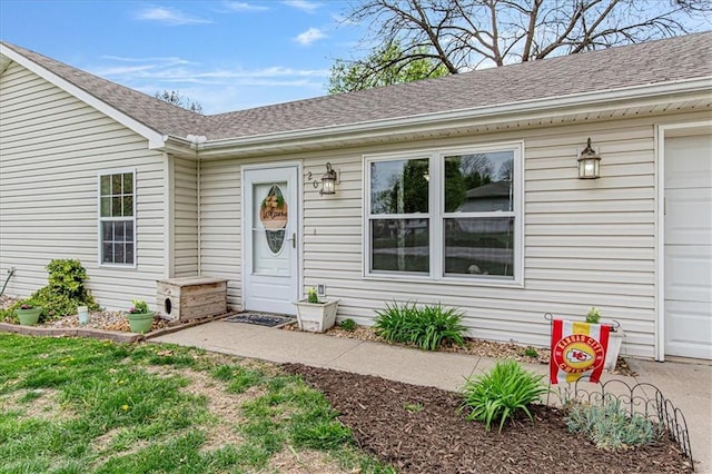 204 Lynn St, Lathrop, MO 64465 - doorway to property featuring roof with shingles