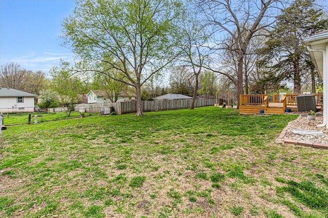 204 Lynn St, Lathrop, MO 64465 - view of yard featuring a wooden deck and central AC