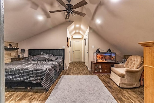 401 E Jackson St, Windsor, MO 65360 - bedroom with recessed lighting, vaulted ceiling, wood finished floors, and baseboards