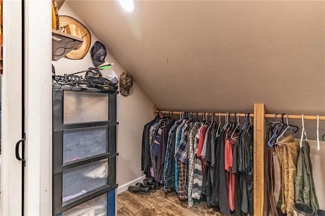401 E Jackson St, Windsor, MO 65360 - spacious closet featuring vaulted ceiling and wood finished floors