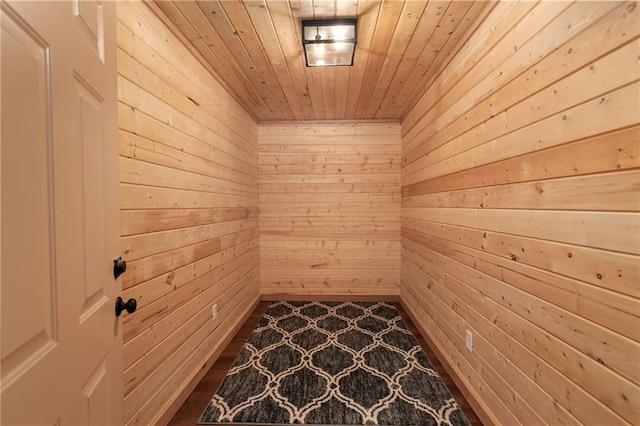 interior space with wood walls and wood ceiling