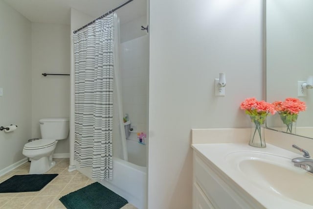 14108 Pine Valley Ct, Basehor, KS 66007 - full bathroom with toilet, vanity, tile patterned flooring, shower / tub combo, and baseboards