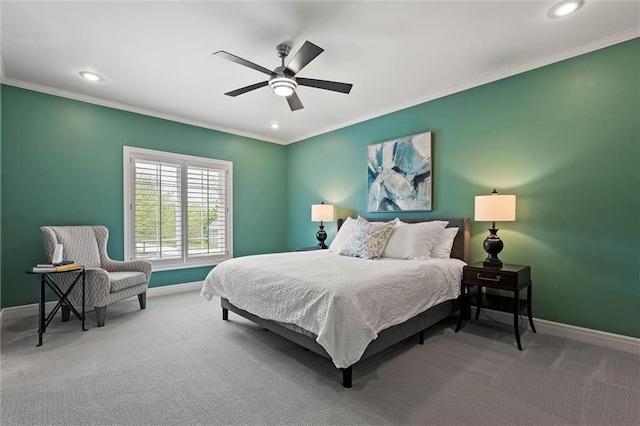bedroom with baseboards, carpet, and recessed lighting