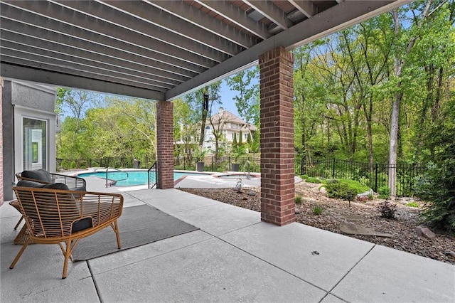 view of patio featuring a fenced in pool and a fenced backyard