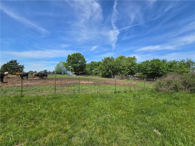 view of yard with a rural view and fence