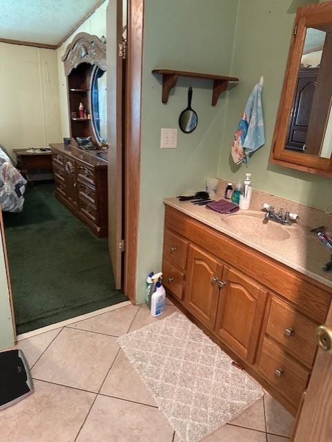 4323 NW County Road 17402nd St, Adrian, MO 64720 - bathroom featuring vanity, tile patterned flooring, and a textured ceiling