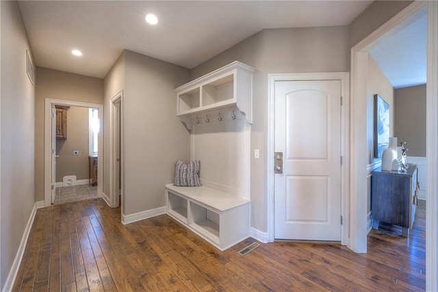 18670 W 248th St, Paola, KS 66071 - mudroom with dark wood-style floors, baseboards, and recessed lighting