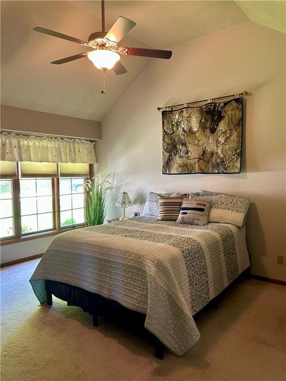 2317 Rhonda Rd, Excelsior Springs, MO 64024 - bedroom with vaulted ceiling, carpet, and a ceiling fan