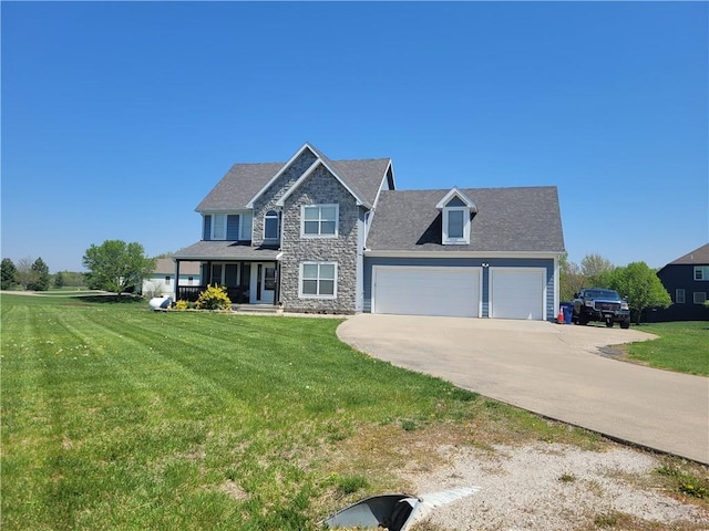 30994 W 98th St, De Soto, KS 66018 - craftsman house with stone siding, concrete driveway, a garage, and a front yard
