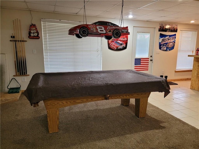 30994 W 98th St, De Soto, KS 66018 - playroom with billiards, carpet, a drop ceiling, and tile patterned floors