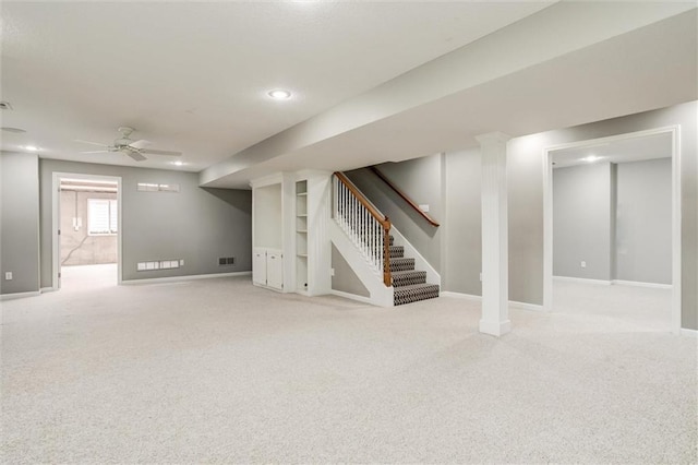 14095 S Mullen St, Olathe, KS 66062 - below grade area featuring stairway, visible vents, and carpet floors